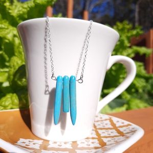 Triple Turquoise Stone & Silver Tone Necklace